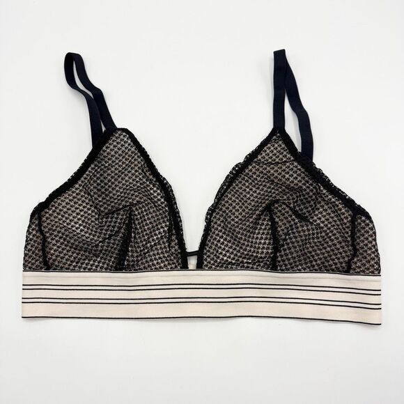 Lively Lace Mesh Black Triangle Dual Clasp Bralette - US Women’s L - Picture 1 of 8